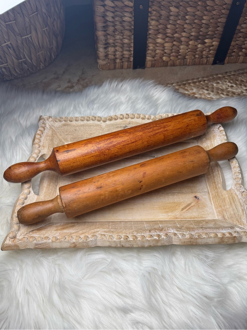 Classic Wooden Rolling Pin – Natural Brown (decorative )
